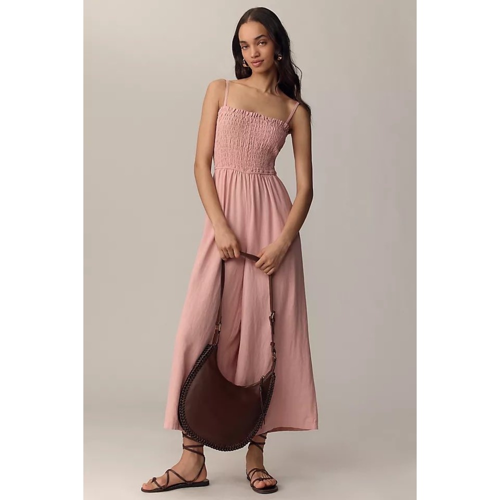 Pilcro‎ Anthropologie Pink Smocked Wide Leg Jumpsuit Womens Small Linen Blend